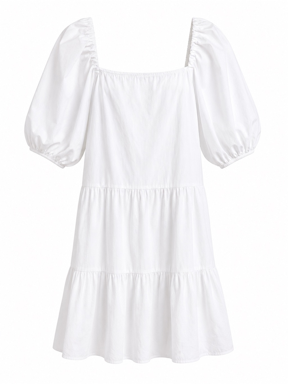 H&M White Square Neck Tiered Puff Sleeve Cotton Dress Size S